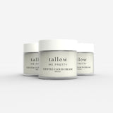 Three jars of Tallow Me Pretty Gentle Cloud Cream in a harmonious display, representing the special three-pack offer—perfect for ensuring consistent, gentle skincare for the whole family.