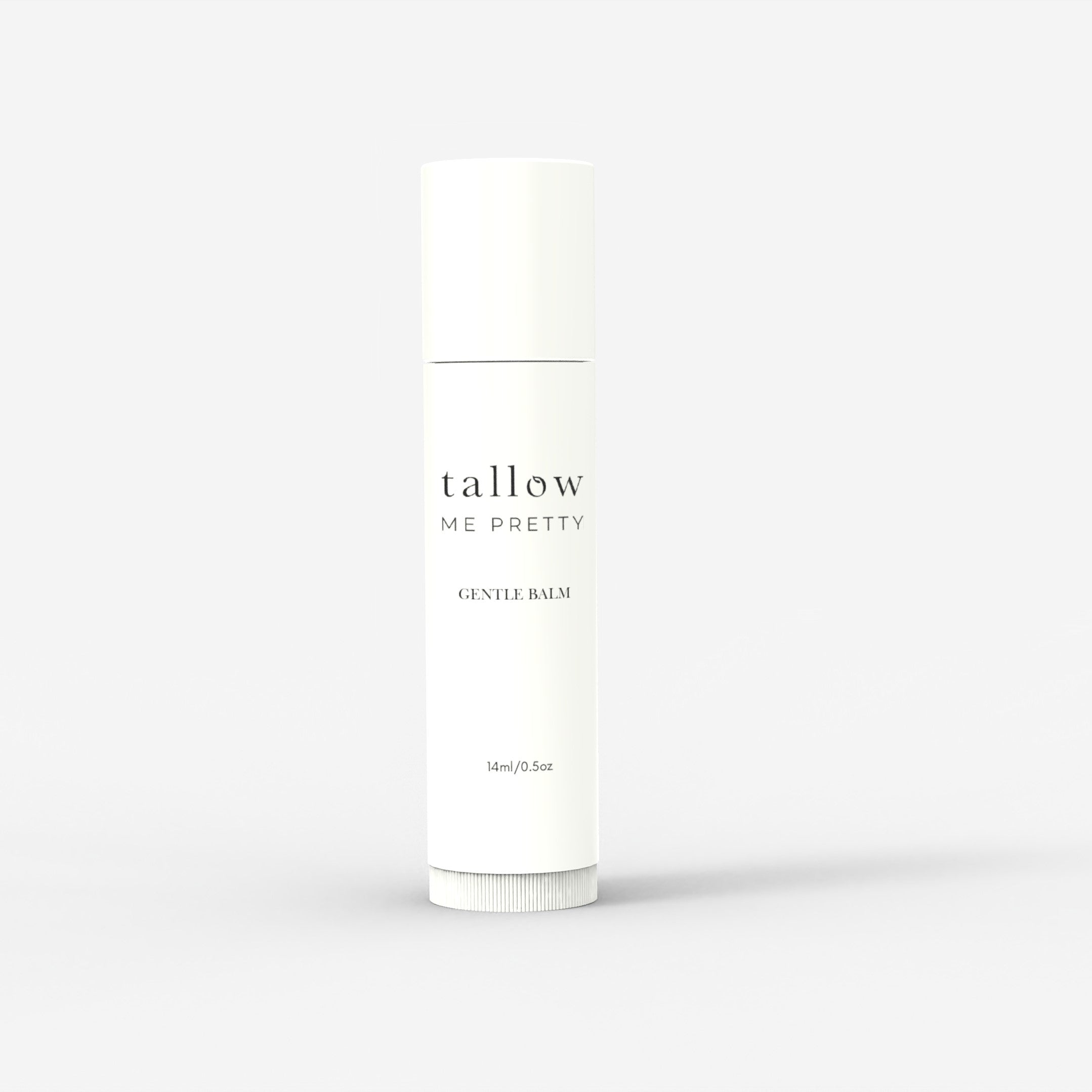 Tallow Me Pretty's Gentle Balm, an organic skincare stick featuring grass-fed tallow, soothing chamomile, and nourishing calendula, perfect for sensitive skin and on-the-go application.