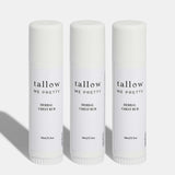 Set of three Tallow Me Pretty Herbal Chest Rub sticks presented in a pristine white background, emphasizing the trio's collective benefits for respiratory comfort and natural relief from congestion.